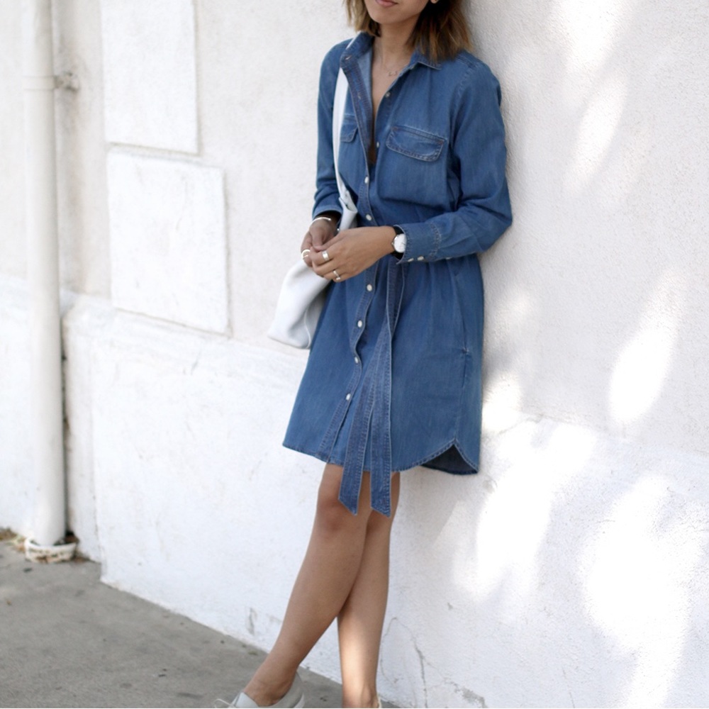Banana Republic Denim Tie Button Dress Size Small